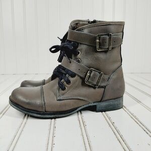 Dolce Vita Brown Leather Lace Up Buckle Detail Combat Boots K225